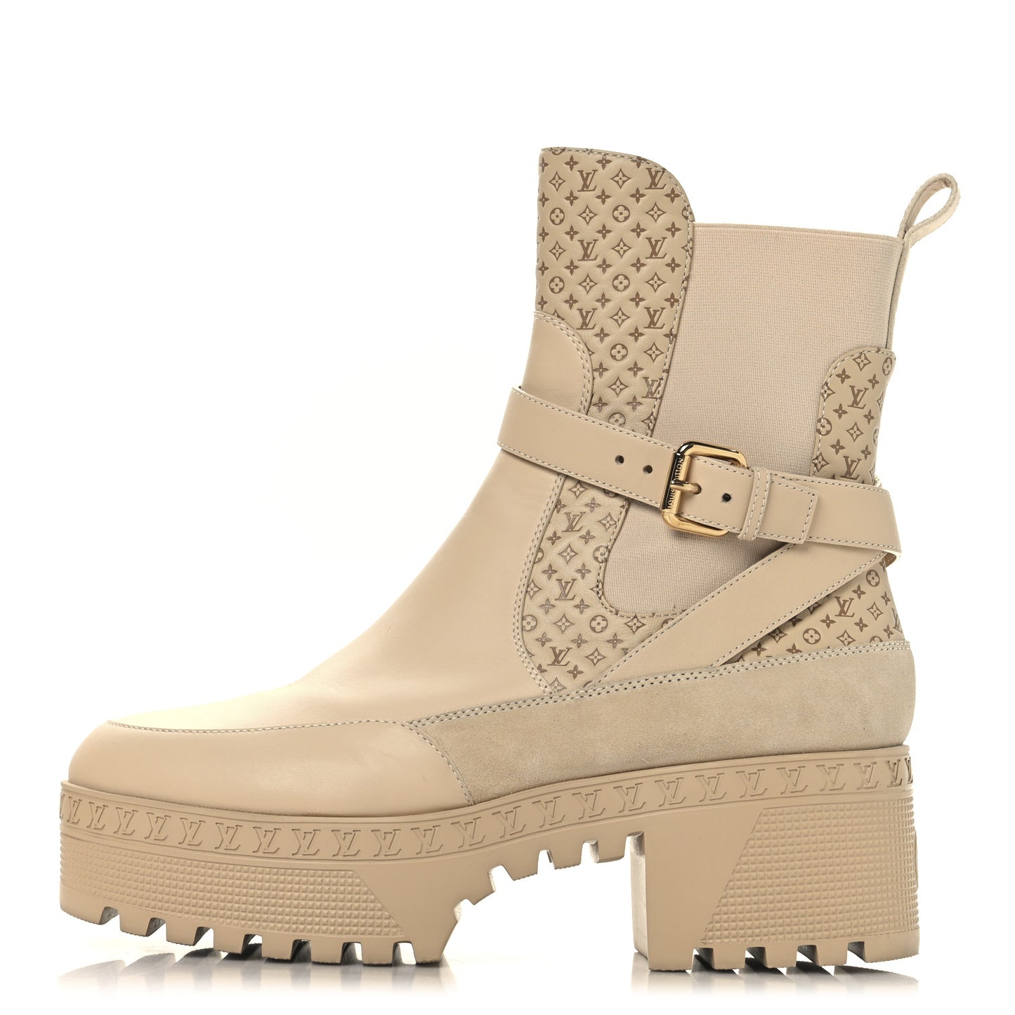 Suede Calfskin Embossed Monogram Laureate Platform Desert Boots 41 Beige