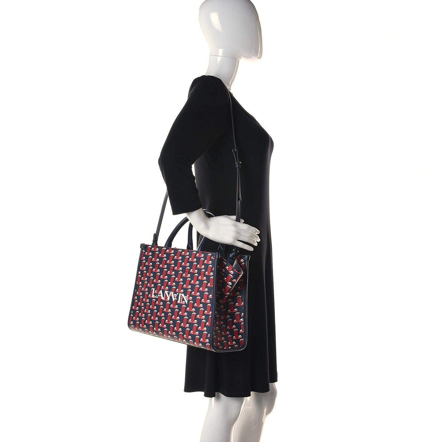 Lanvin Calfskin Canvas 3D JL Printed In & Out Tote Red 2 of 10