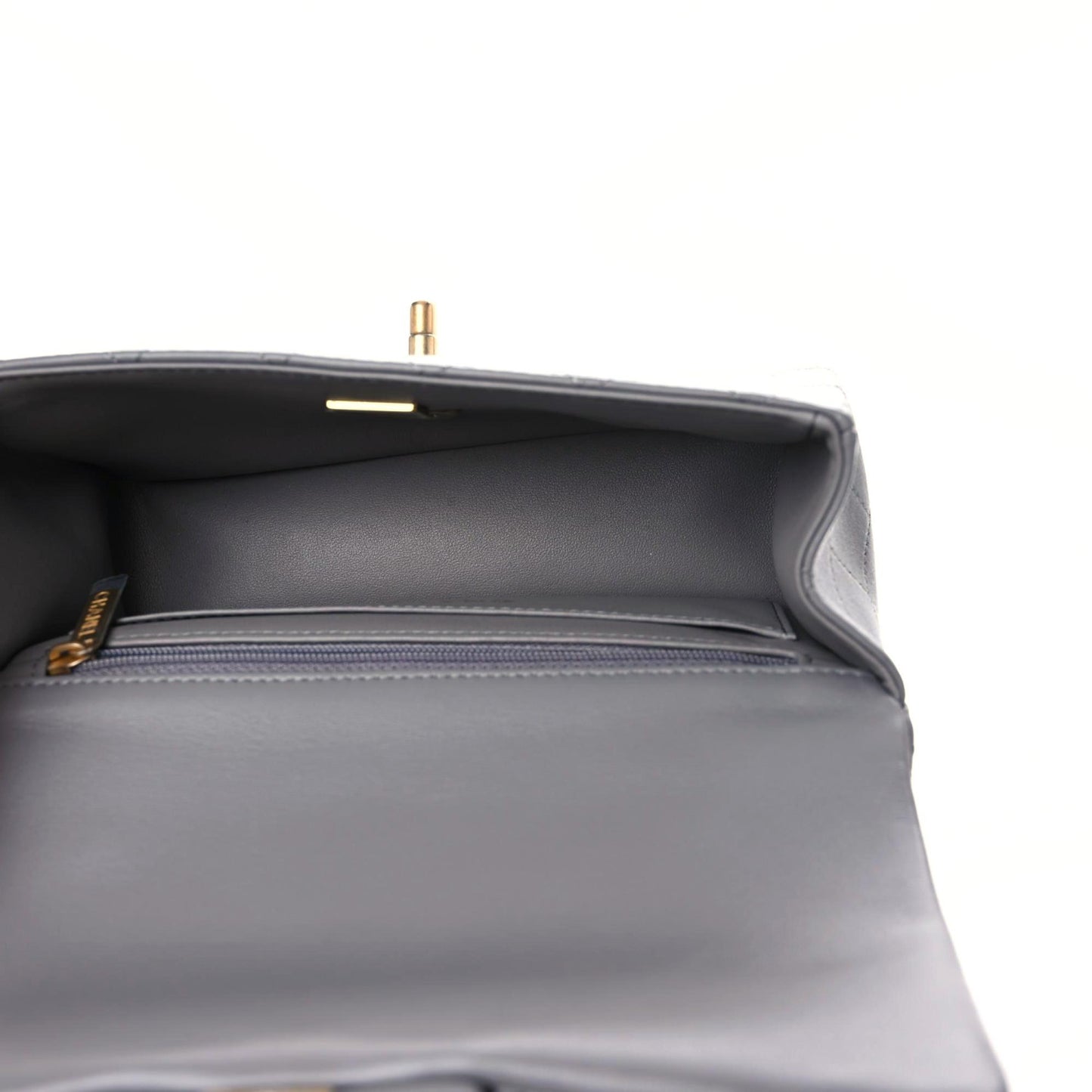 Lambskin Metal Quilted Mini Top Handle Rectangular Flap Grey