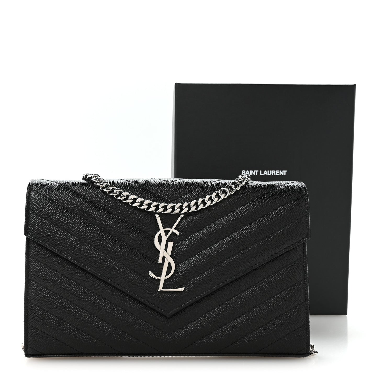 Grain De Poudre Matelasse Chevron Monogram Chain Wallet Black