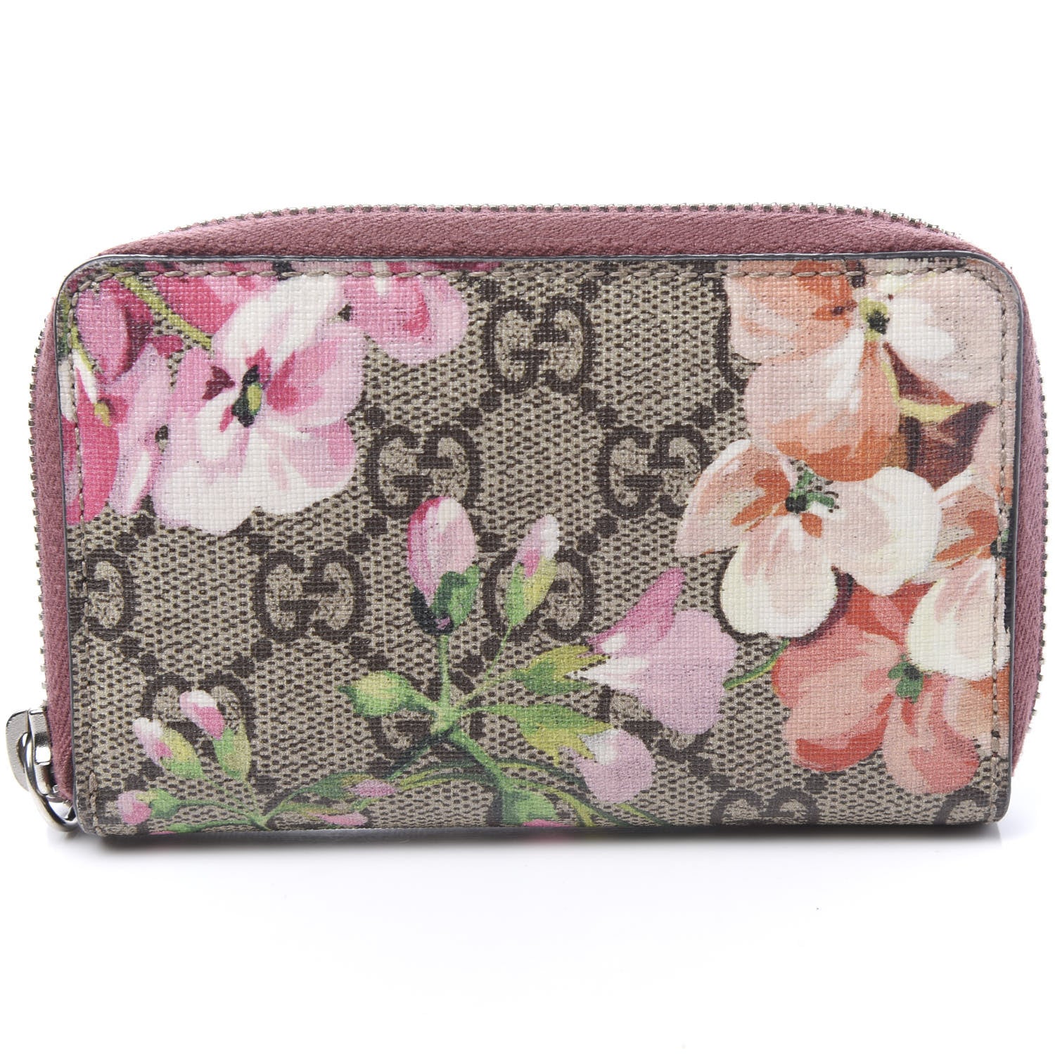 Gucci GG Supreme Monogram Blooms Zip Around Card Case Wallet Beige Multicolor Dry Rose 6 of 9