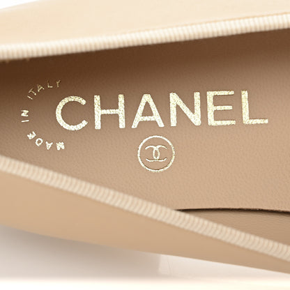Chanel Lambskin Cap Toe CC Ballerina Flats 36.5 Beige Black 8 of 10