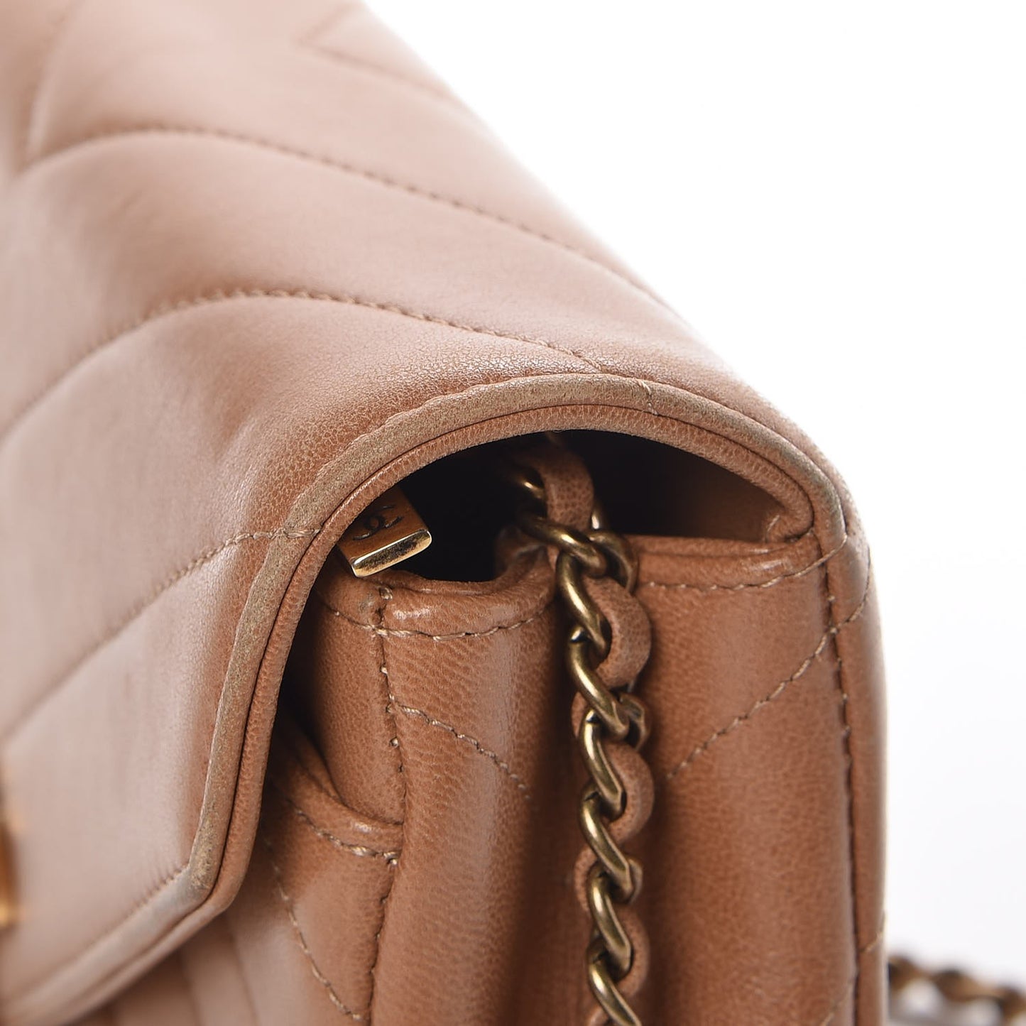 Lambskin Chevron Mini Coco Envelope Flap Beige