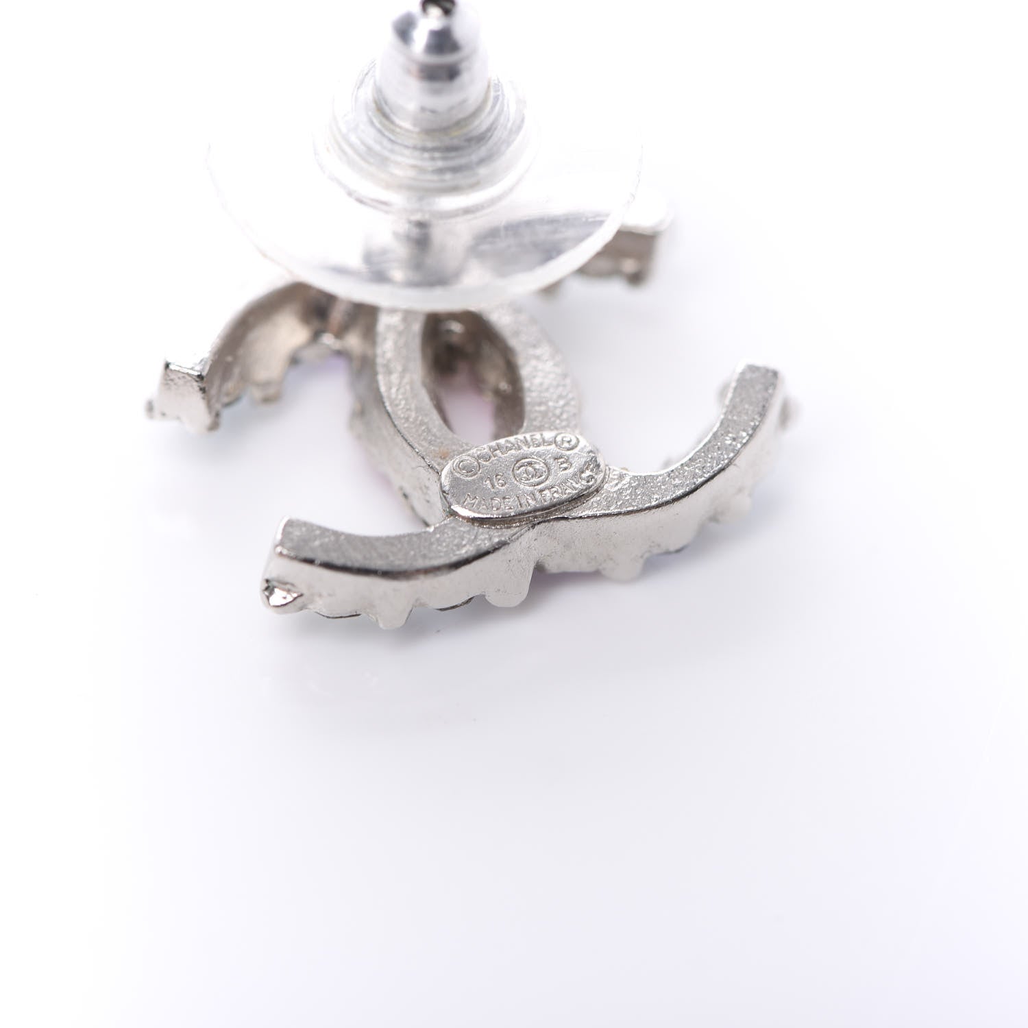 Chanel Crystal CC Earrings Silver Multicolor 4 of 5