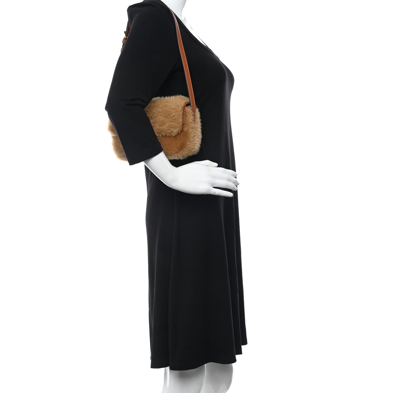 Celine Calfskin Triomphe Fluffy Shearling Bag Beige 1164264