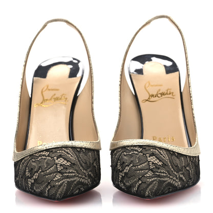 Christian Louboutin Lace Metallic Calfskin Slingback Pumps 36.5 Black Gold 3 of 9