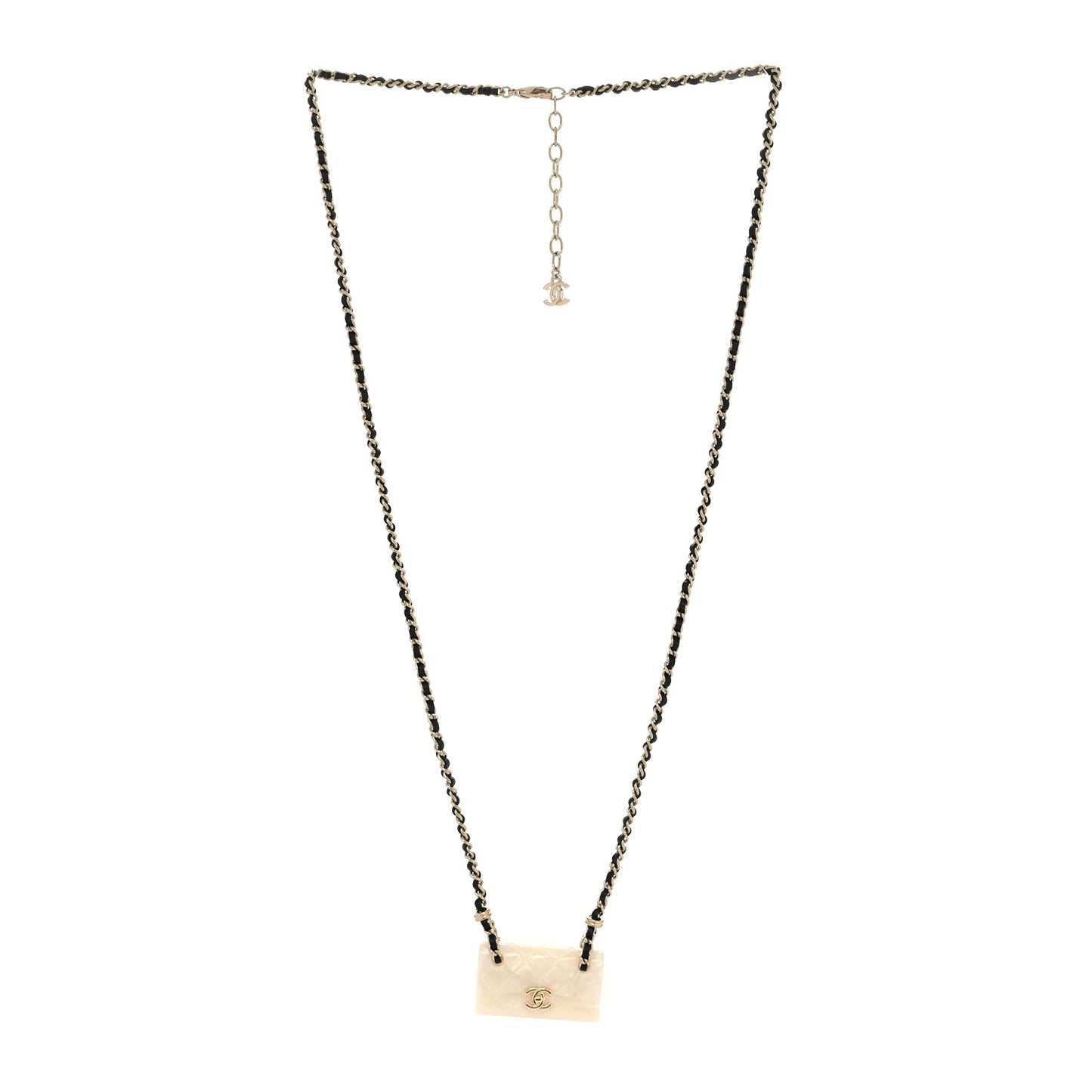 Metal Resin Calfskin Quilted CC Turnlock Chain Bag Necklace Gold White