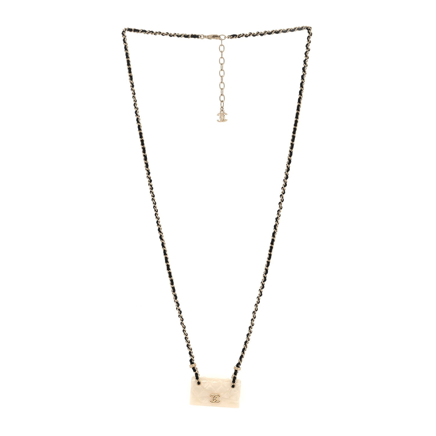 Chanel Metal Resin Calfskin Quilted CC Turnlock Chain Bag Necklace Gold White 3 of 5