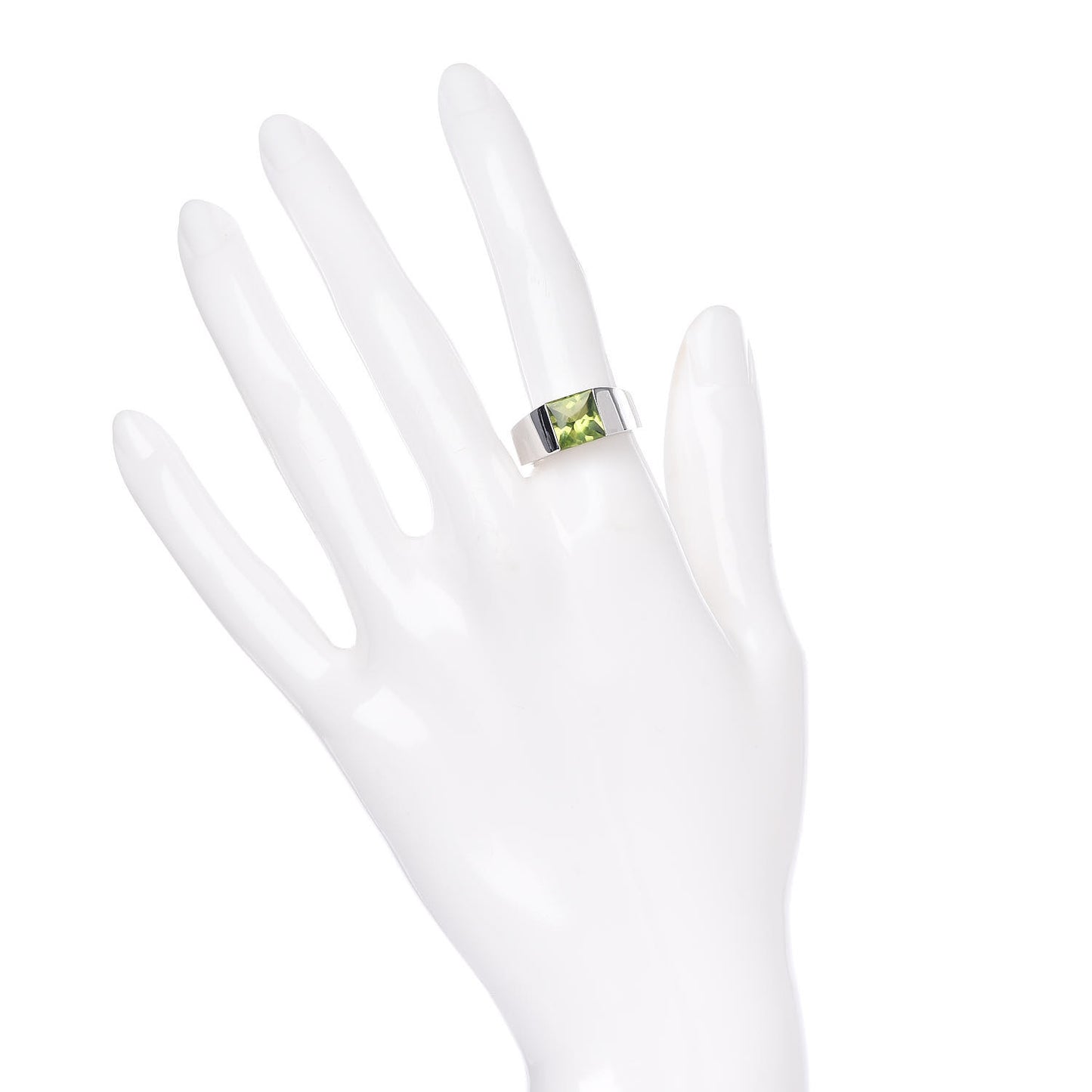18K White Gold Peridot 8mm Tank Ring 54 6.75