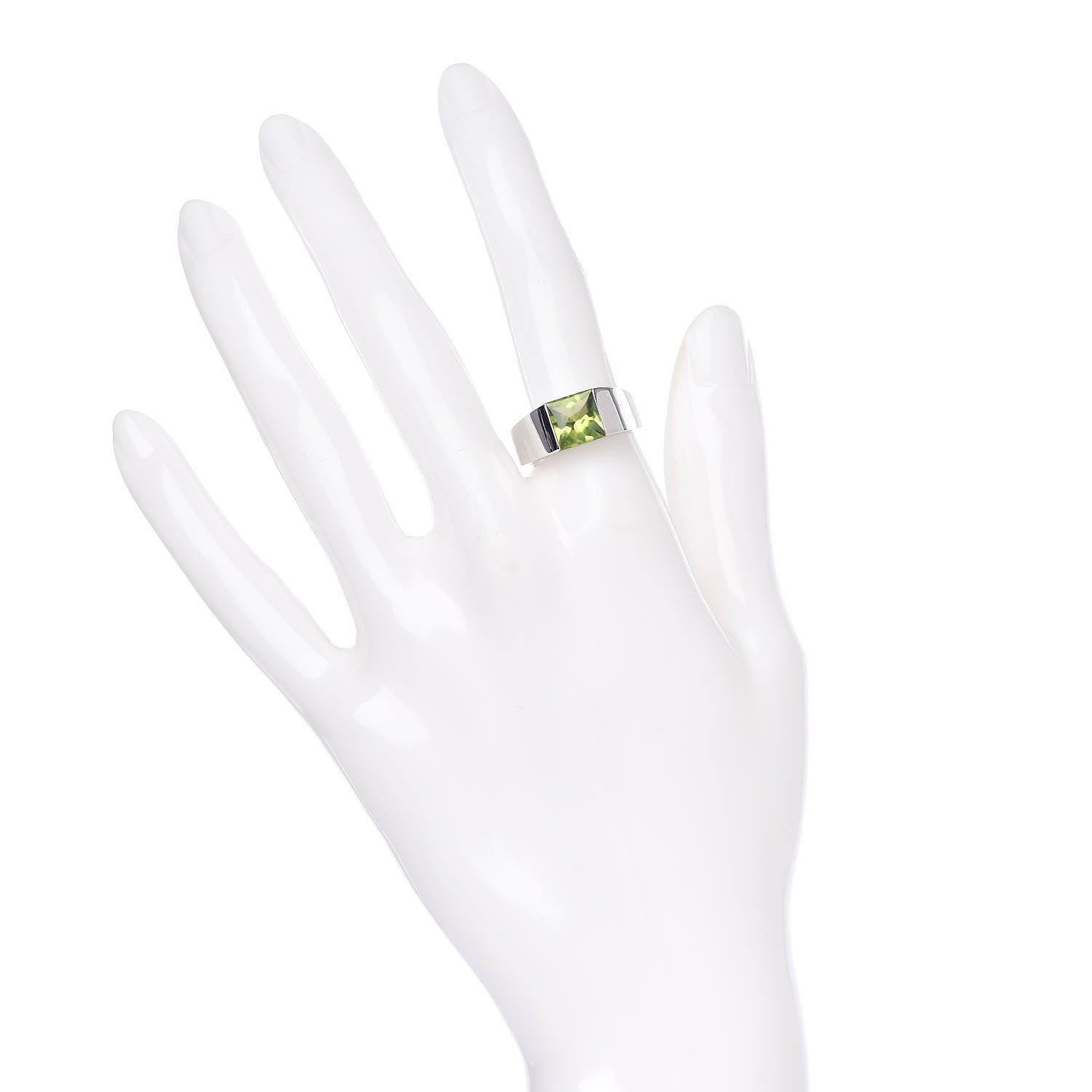 Cartier 18K White Gold Peridot 8mm Tank Ring 54 6.75 2 of 6