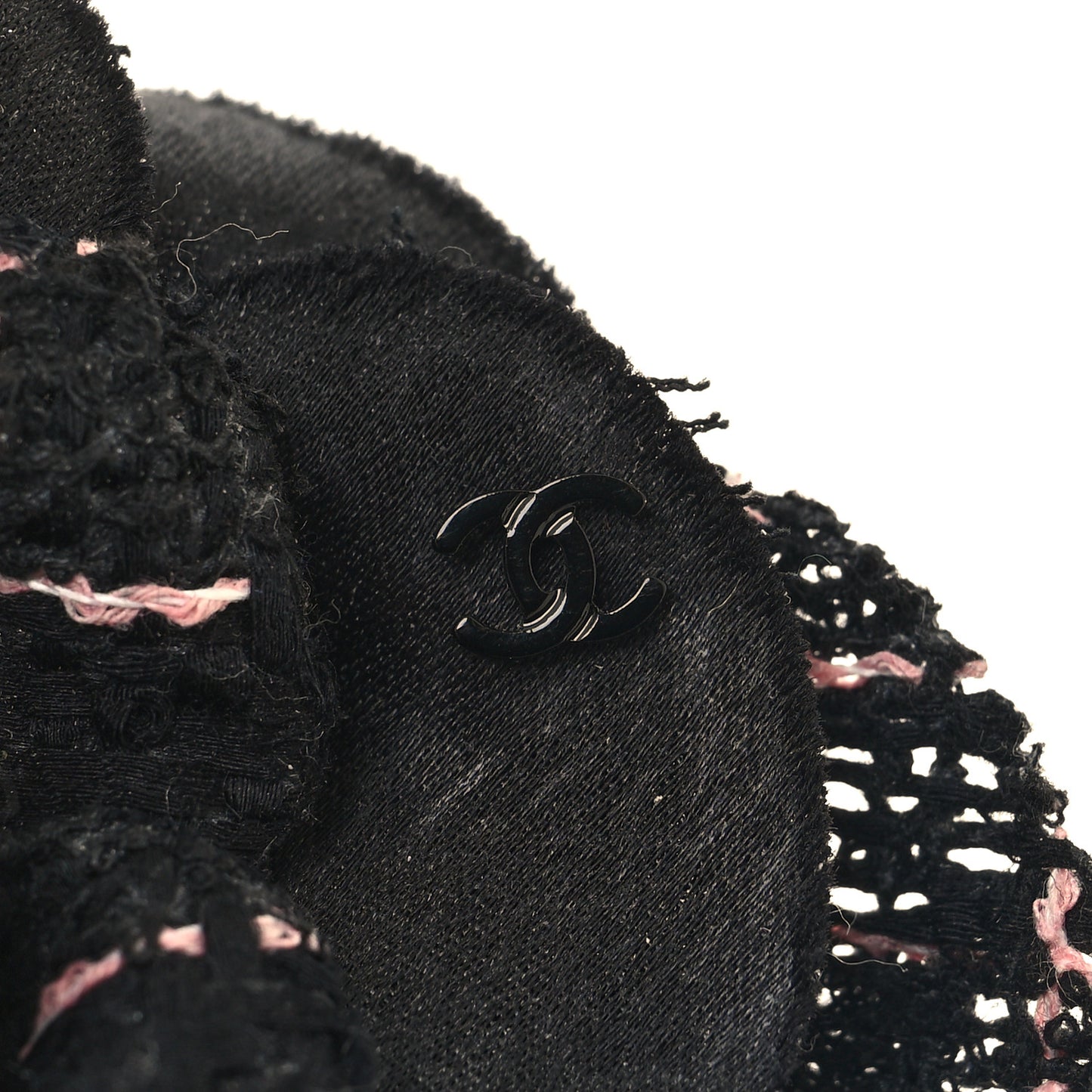 Tweed Camellia Pin Brooch Black Pink