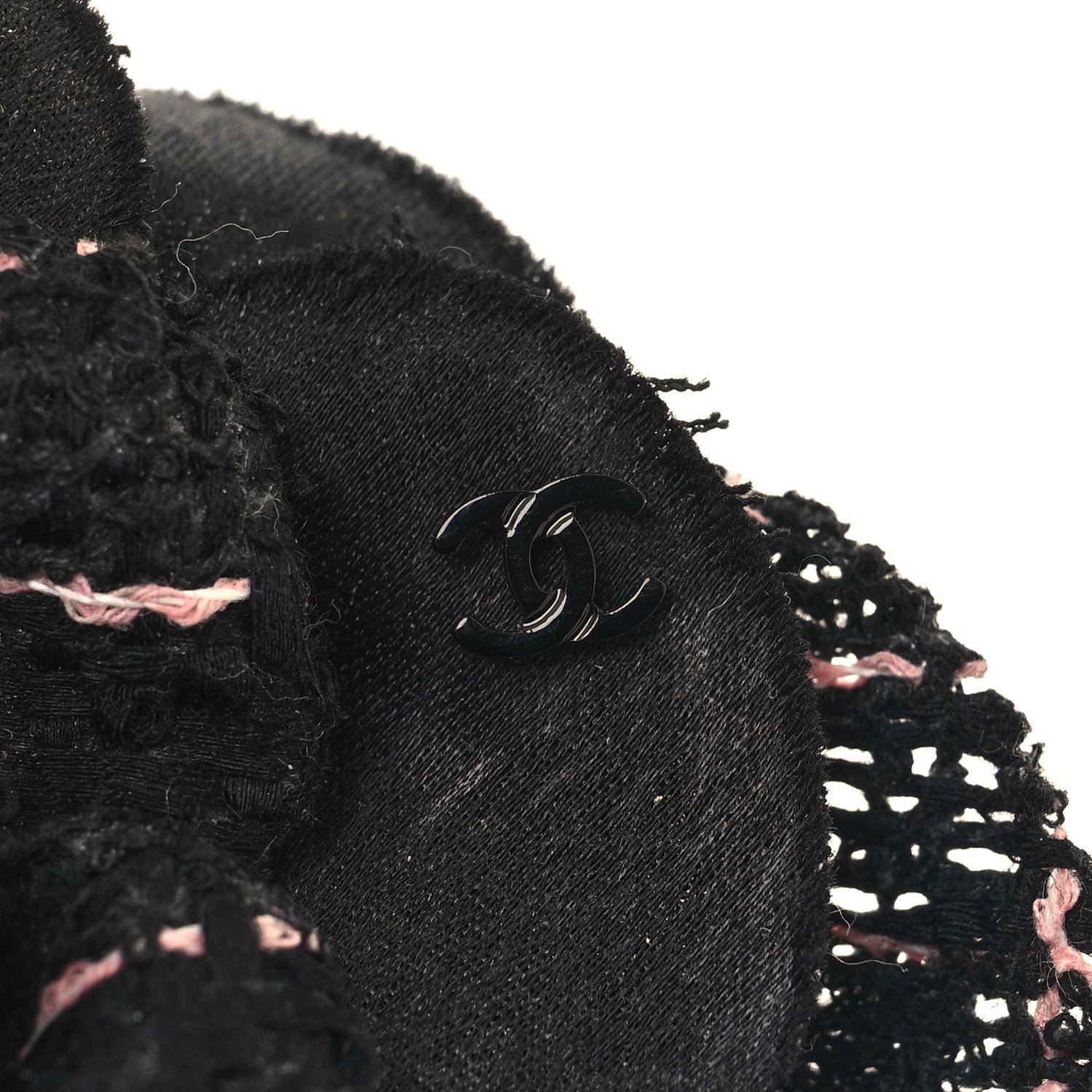 Chanel Tweed Camellia Pin Brooch Black Pink 3 of 3