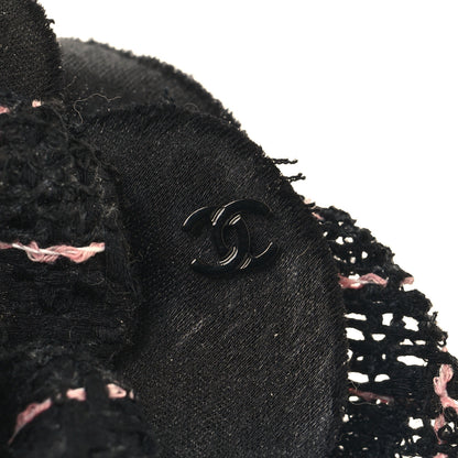 Chanel Tweed Camellia Pin Brooch Black Pink 3 of 3