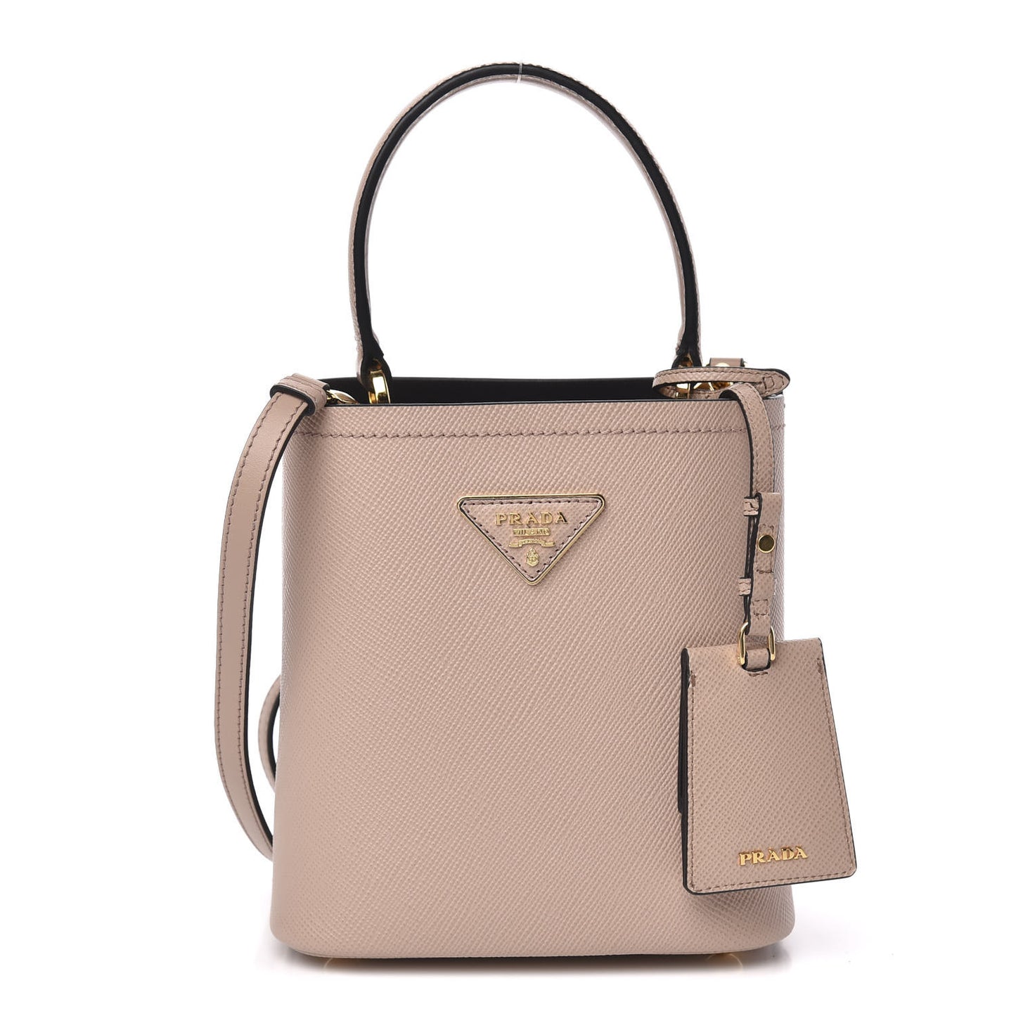 Saffiano Cuir Calfskin Small Panier Bucket Bag Cipria Black