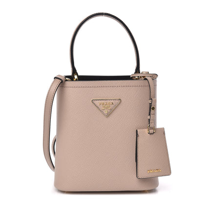 Prada Saffiano Cuir Calfskin Small Panier Bucket Bag Cipria Black 1 of 9