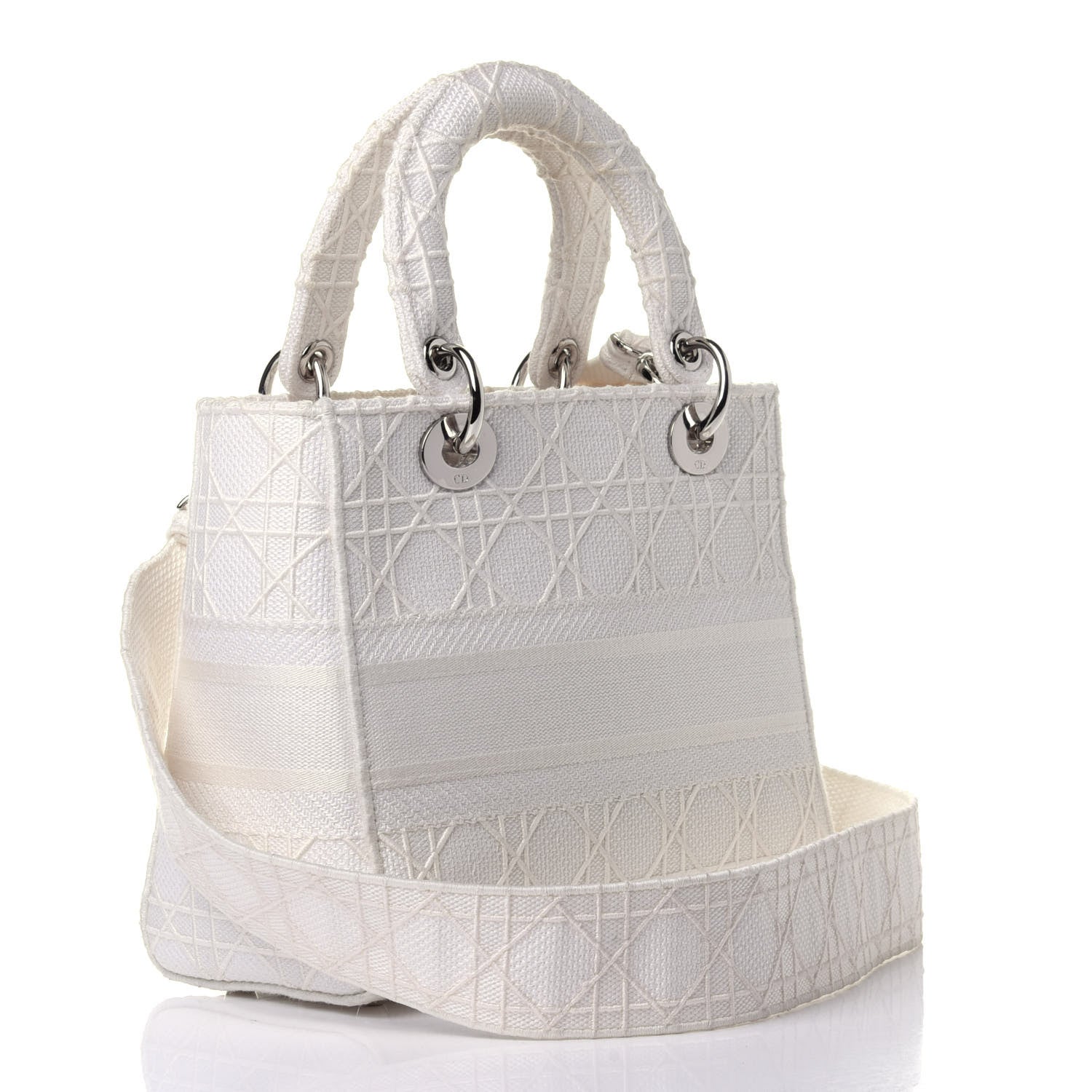 Christian Dior Canvas Embroidered Cannage Medium Lady D-Lite White 2 of 10