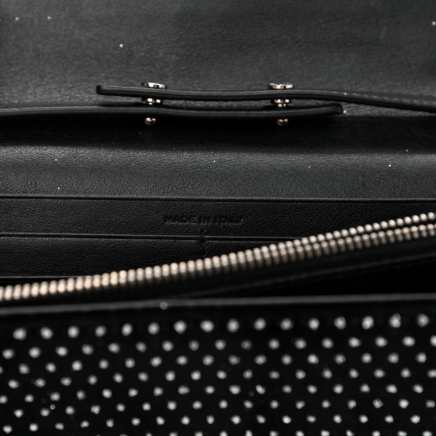 Velvet Crystal Monogram Chain Wallet Black