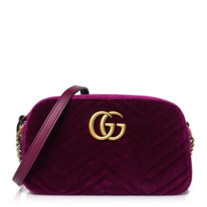 Gucci Velvet Matelasse Small GG Marmont Chain Shoulder Bag Fuchsia Violet Cyclamen 1 of 9