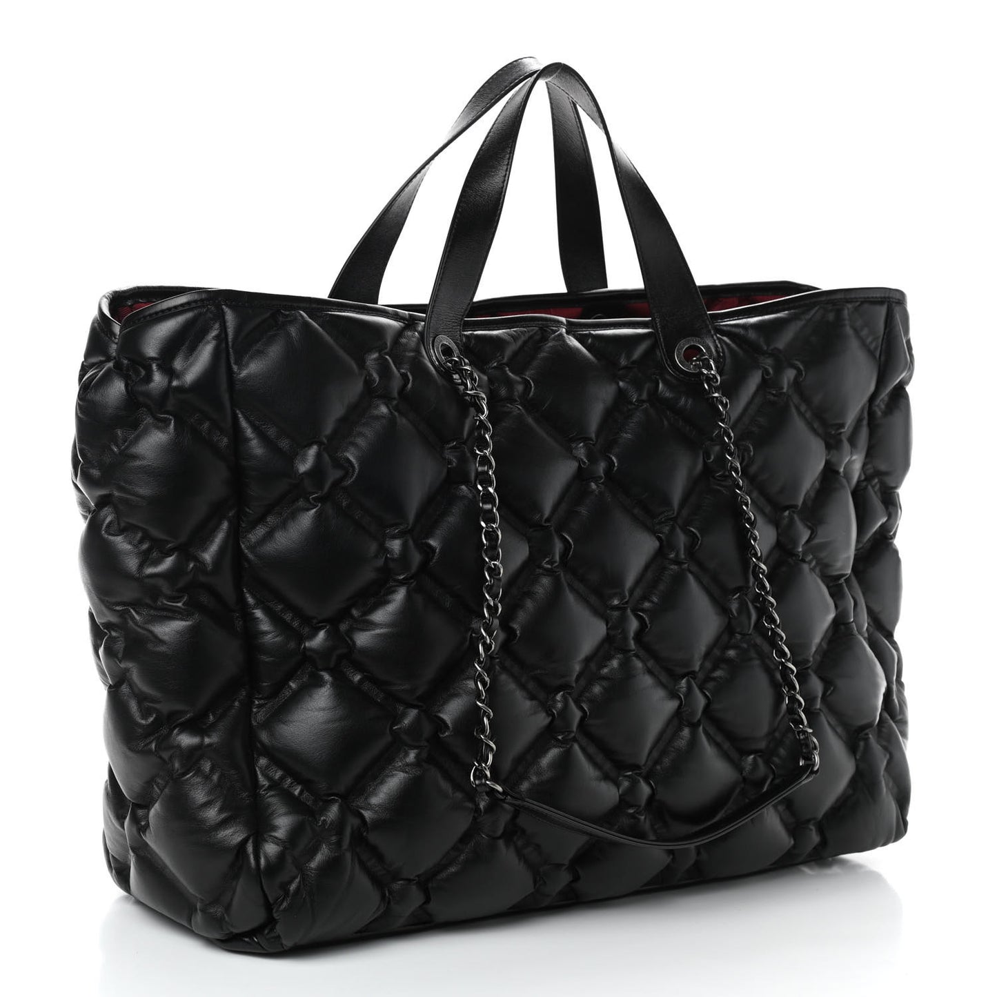 Calfskin Quilted Large Chesterfield Tote Black
