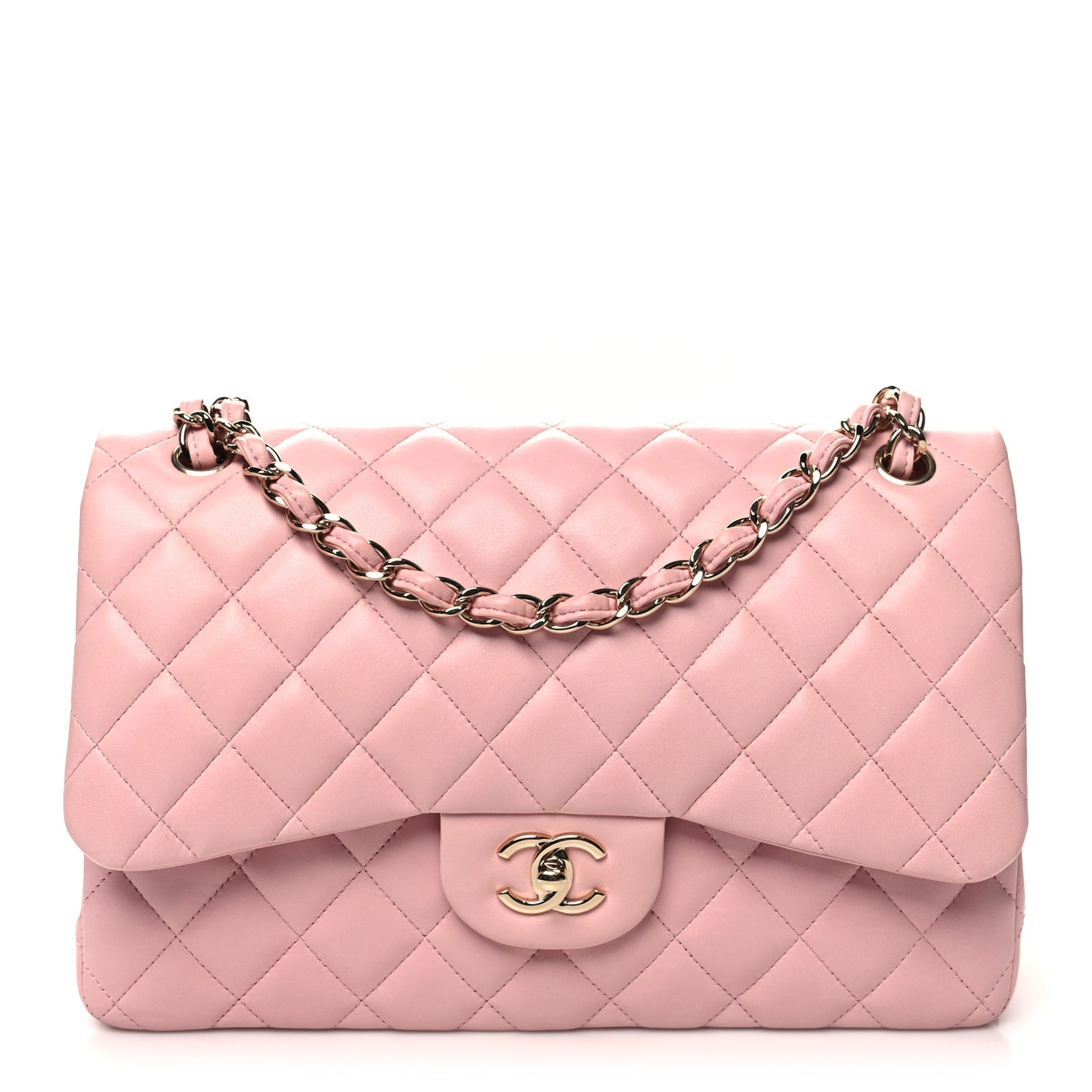 Lambskin Quilted Jumbo Double Flap Light Pink