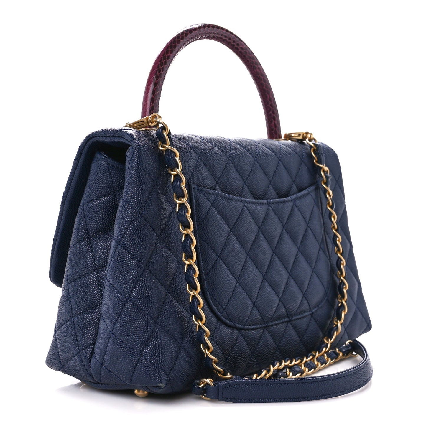 Caviar Lizard Embossed Quilted Small Coco Handle Flap Navy Blue