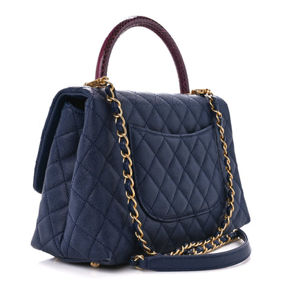 Chanel Caviar Lizard Embossed Quilted Small Coco Handle Flap Navy Blue 3 of 11