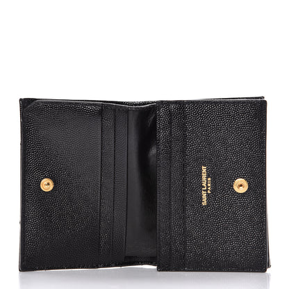 Saint Laurent Grain De Poudre Matelasse Chevron Monogram Card Case Black 5 of 10