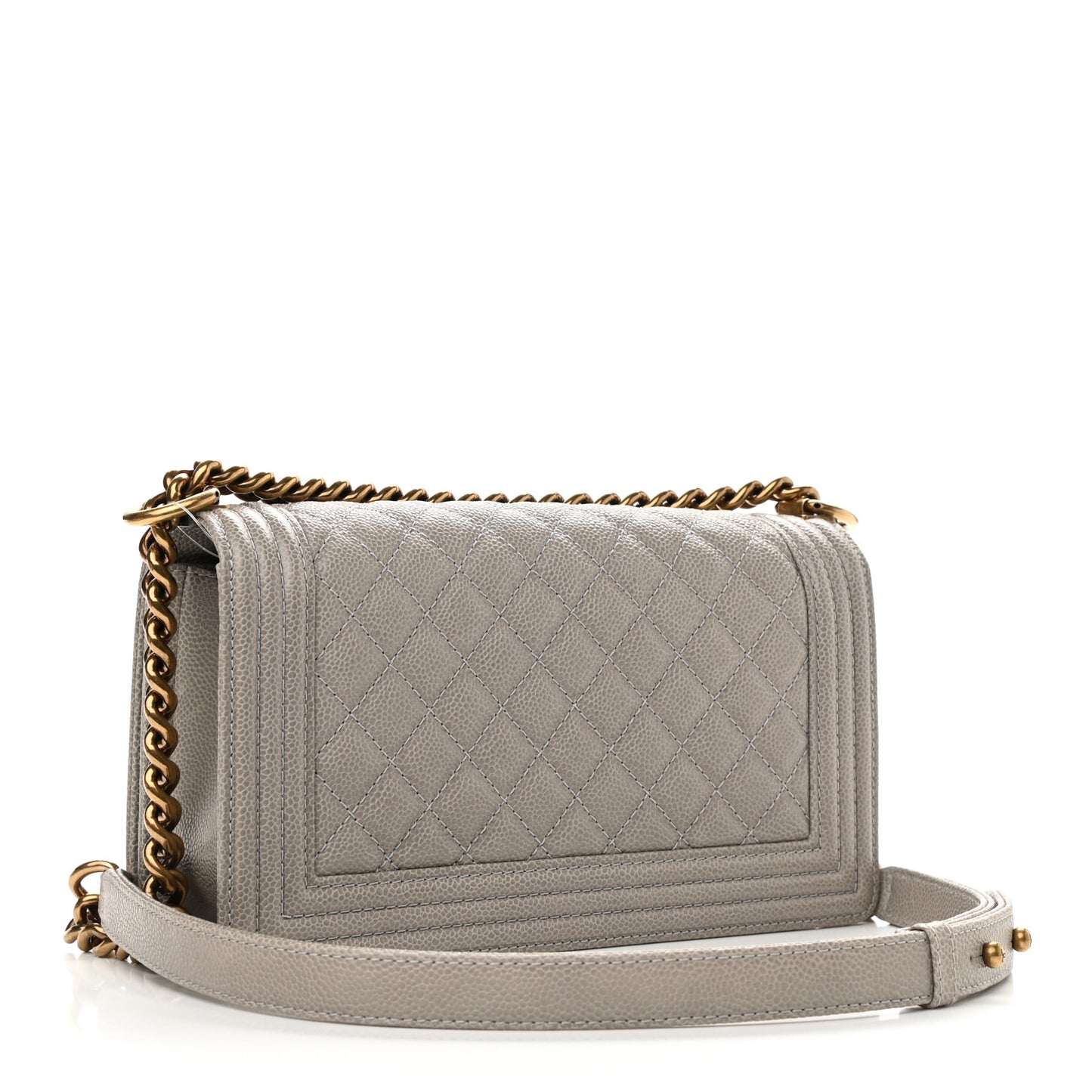 Caviar Quilted Medium Boy Flap Light Grey