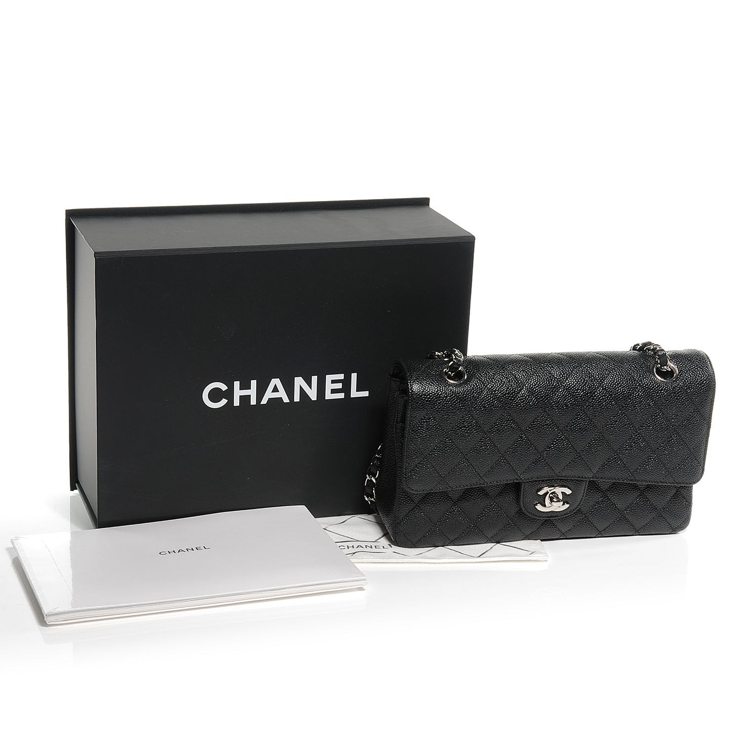 Caviar Quilted Medium Double Flap Black