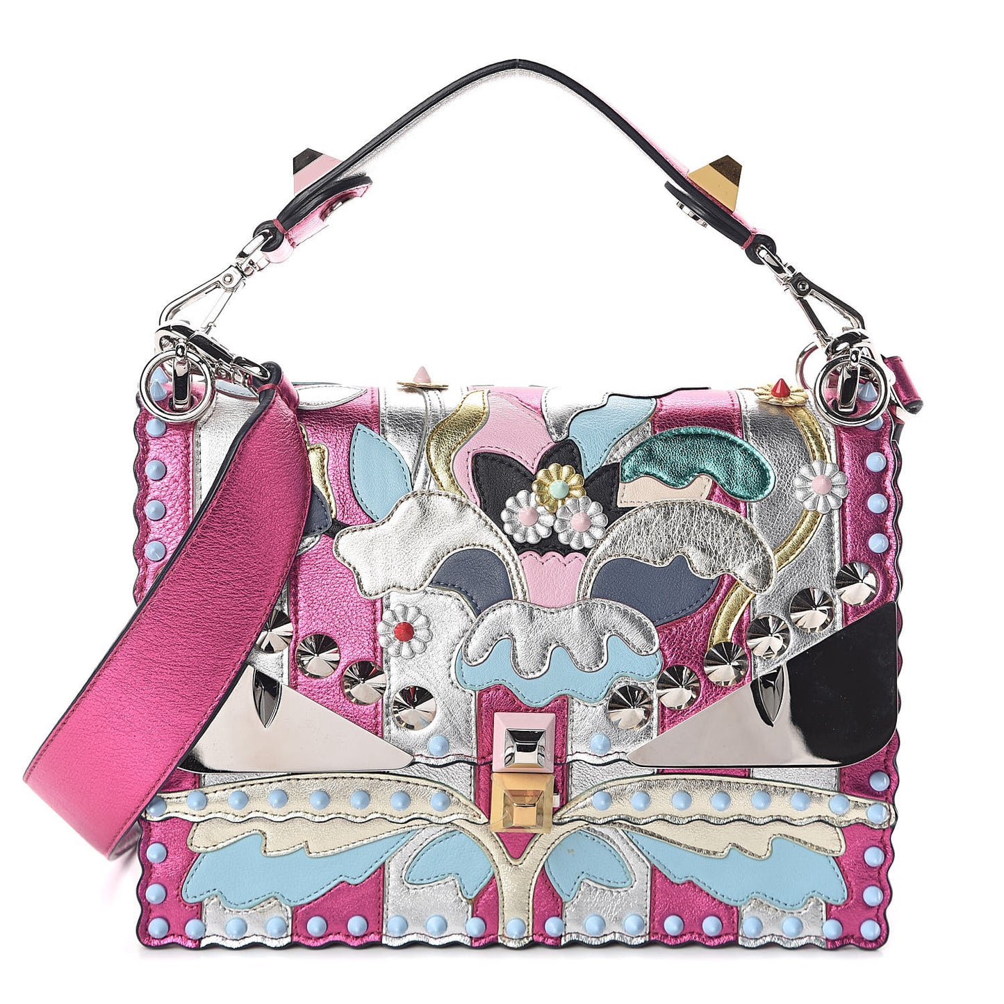 Metallic Calfskin Wonder Monster Kan I Shoulder Bag Pink Silver