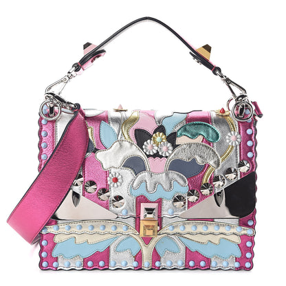 Fendi Metallic Calfskin Wonder Monster Kan I Shoulder Bag Pink Silver 1 of 9