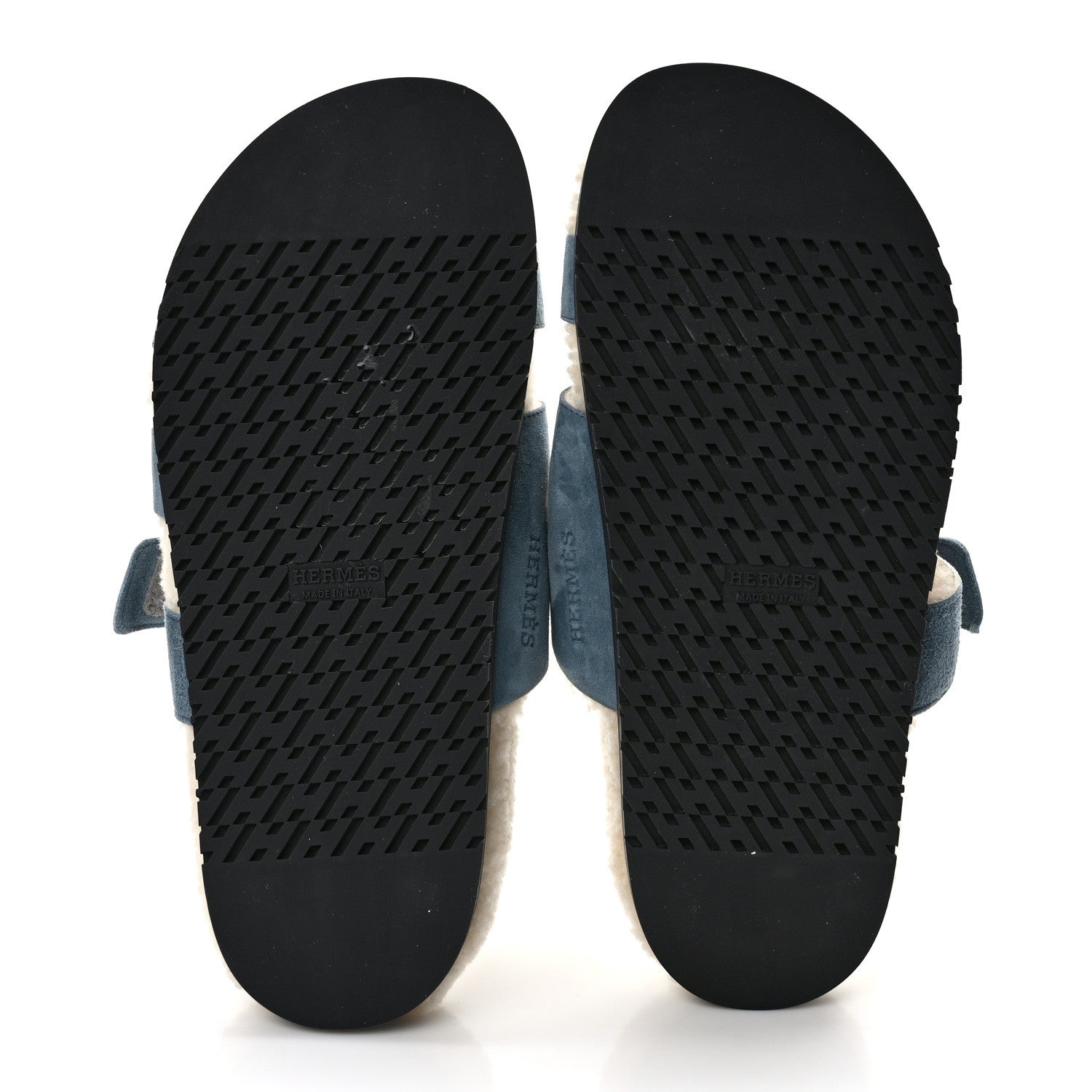 Hermes Suede Goatskin Woolskin Womens Chypre Sandals 39 Bleu Pinede Ecru 5 of 7