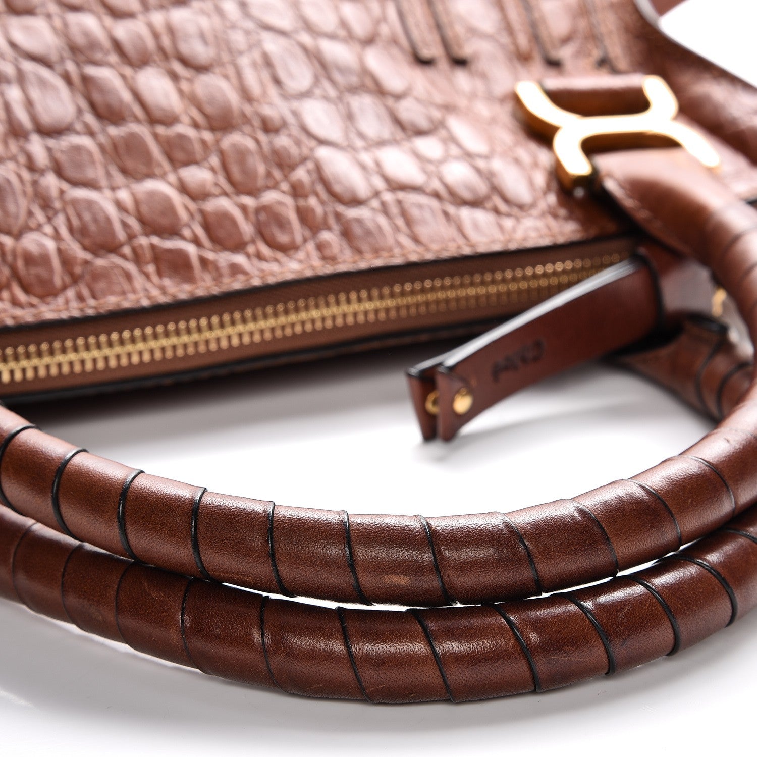 Chloe Calfskin Crocodile Embossed Medium Marcie Satchel Mahogany 10 of 13