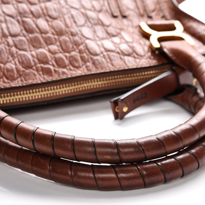 Chloe Calfskin Crocodile Embossed Medium Marcie Satchel Mahogany 10 of 13