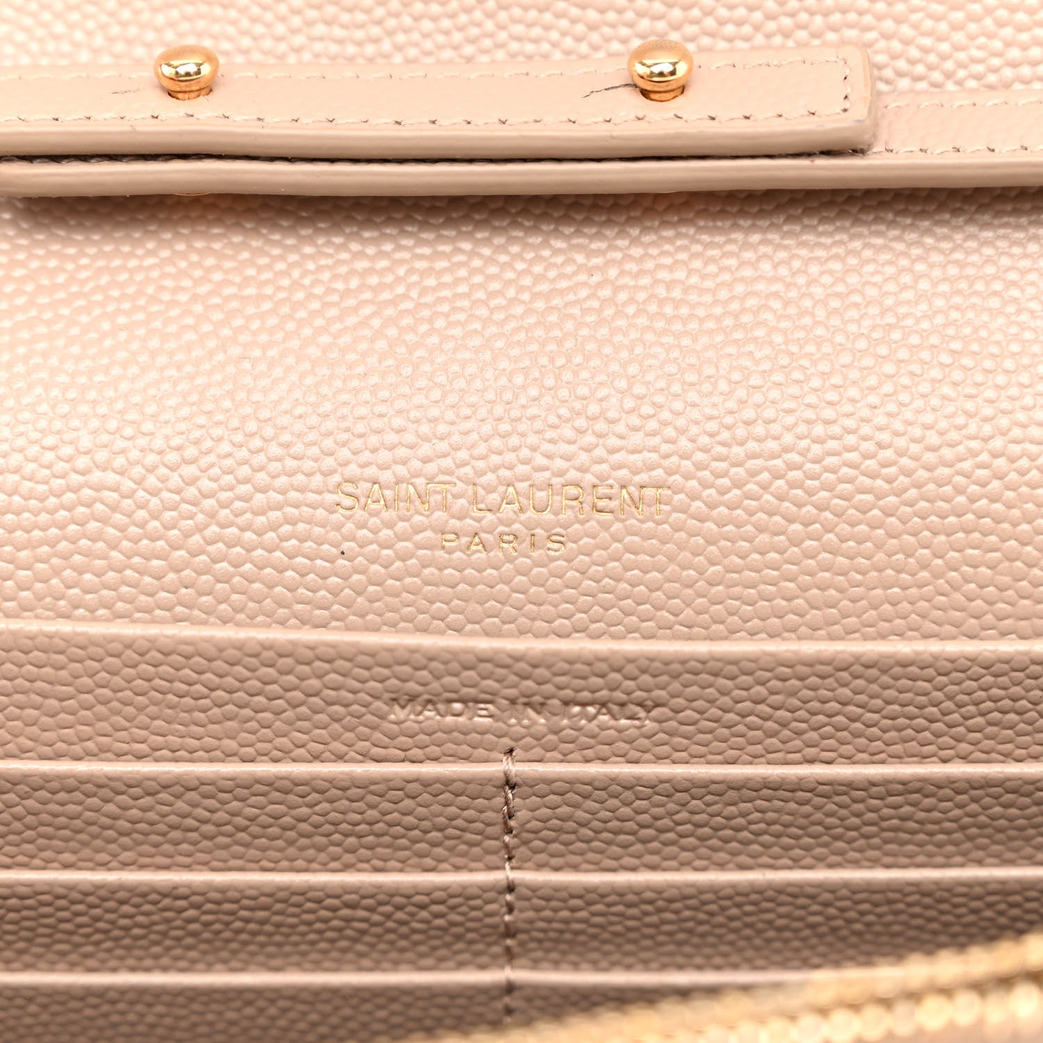 Saint Laurent Grain De Poudre Matelasse Chevron Monogram Chain Wallet Dark Beige 6 of 11