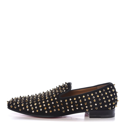 Christian Louboutin Veau Velours Crystal Mens Dandy 1C1S Flat Loafers 39.5 Black Gold 1 of 9
