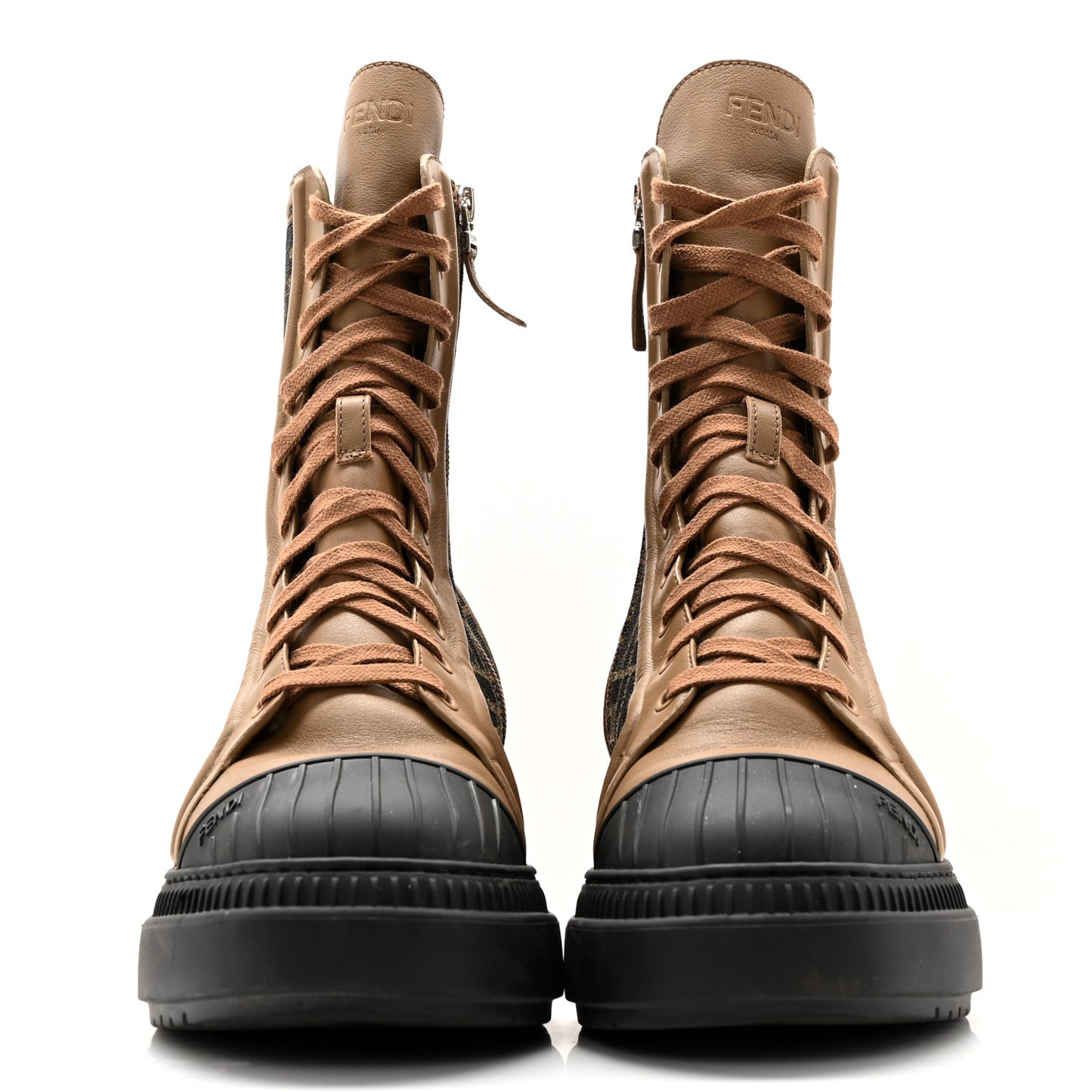 Fabric Jacquard Vitello FF Domino 50mm Biker Boots 41 Tobacco Black Sand