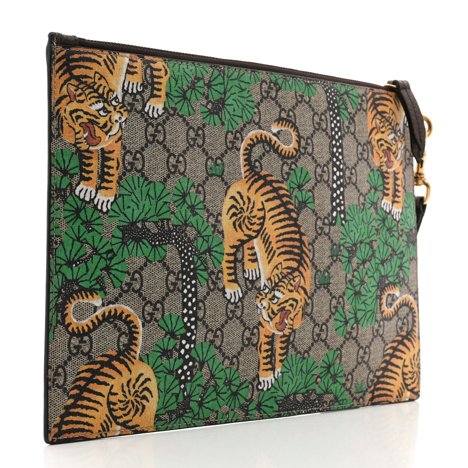 Gucci GG Supreme Monogram Bengal Zip Wristlet Pouch Beige Yard 3 of 7