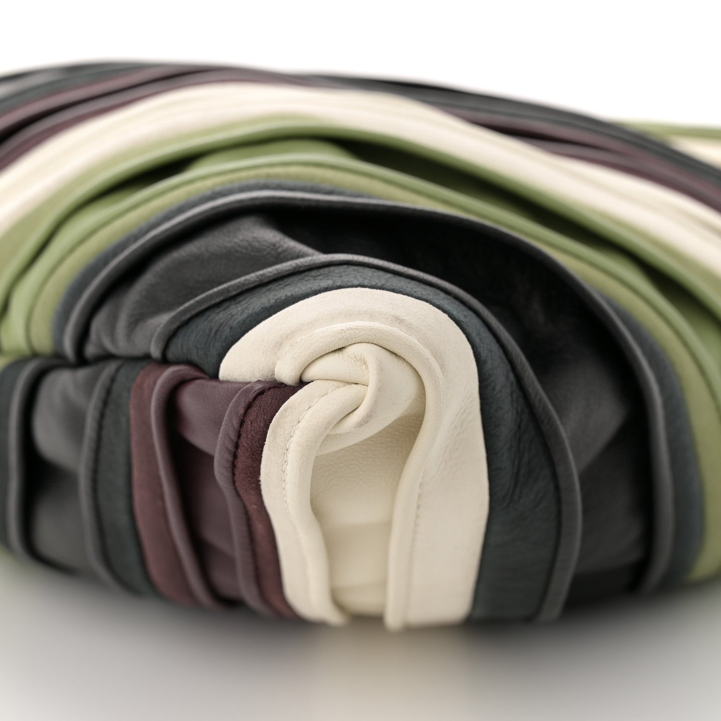 Calfskin Suede Striped Large Hop Black Matcha Leaf Jam White