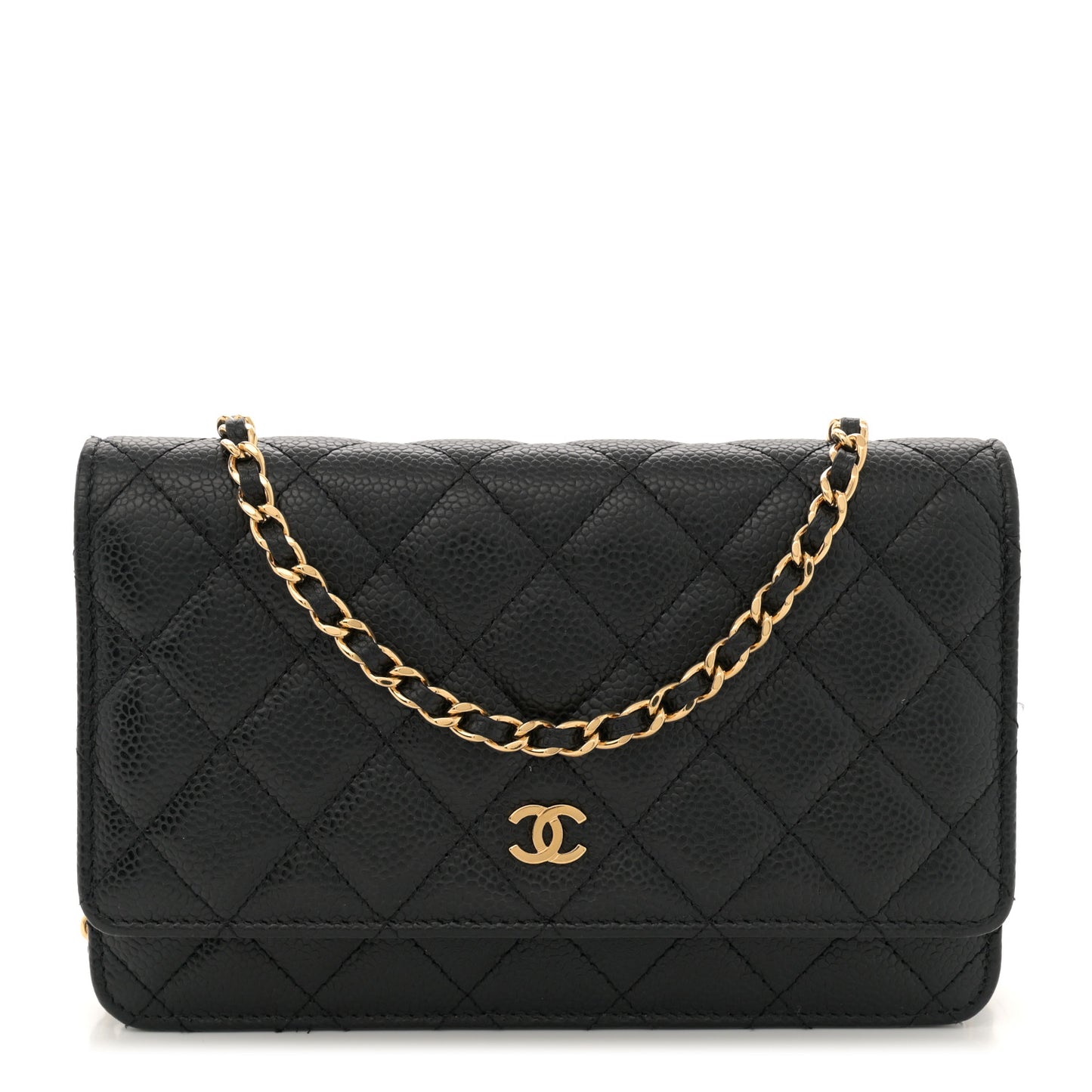 Caviar Quilted Wallet on Chain WOC Black