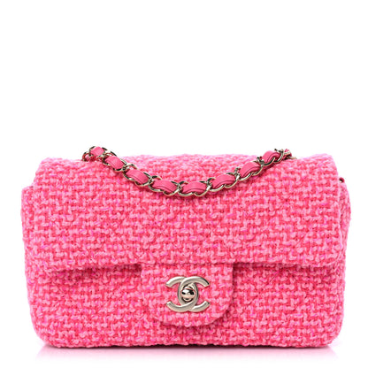 Chanel Wool Tweed Quilted Mini Rectangular Flap Dark Pink Fuchsia 1 of 10