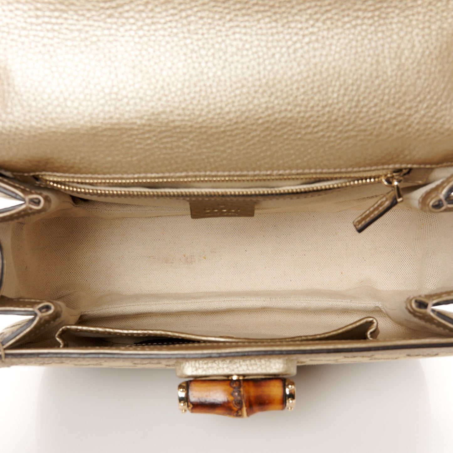 Monogram Metallic Calfskin Medium New Bamboo Top Handle Bag Golden Beige