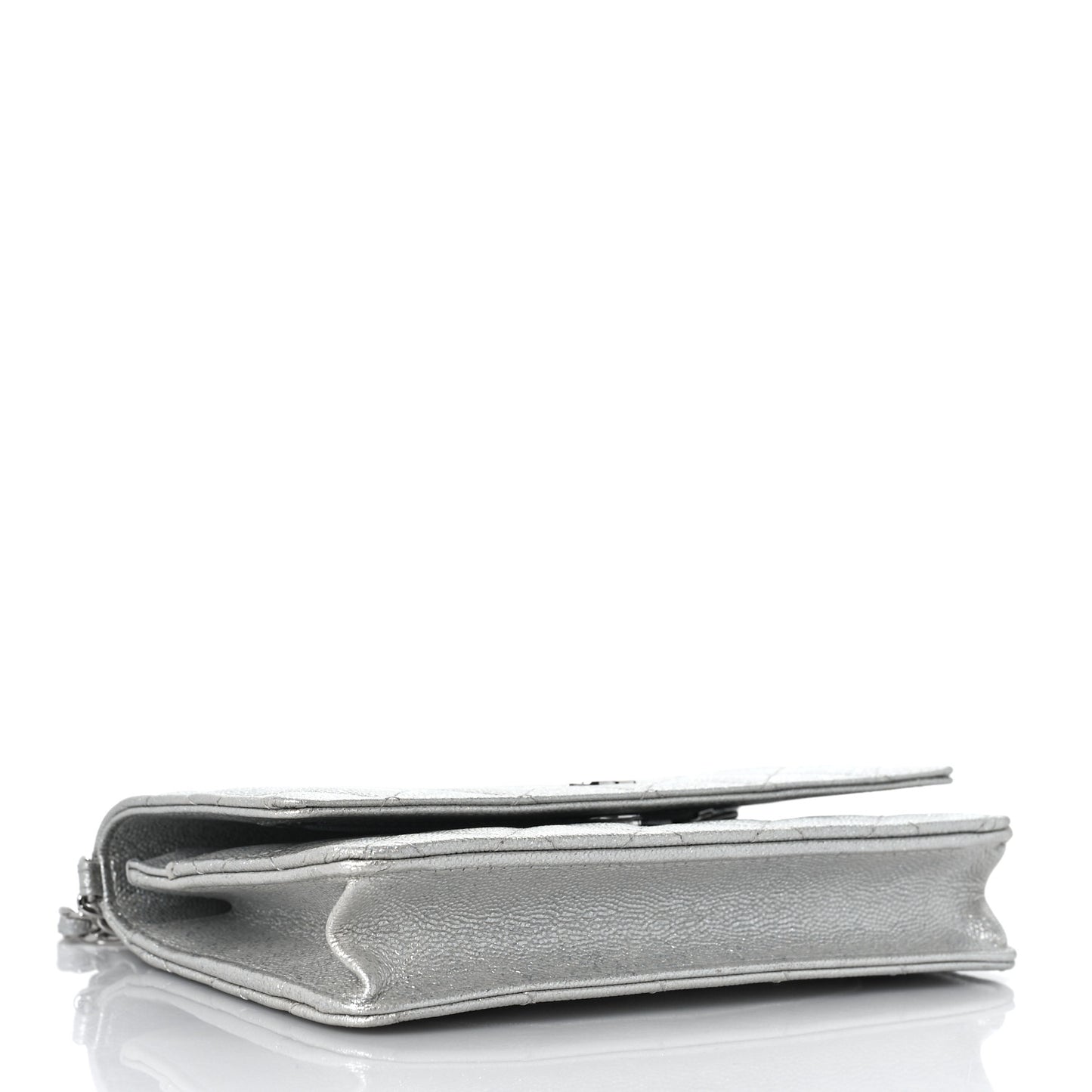 Metallic Caviar Quilted Wallet on Chain WOC Silver