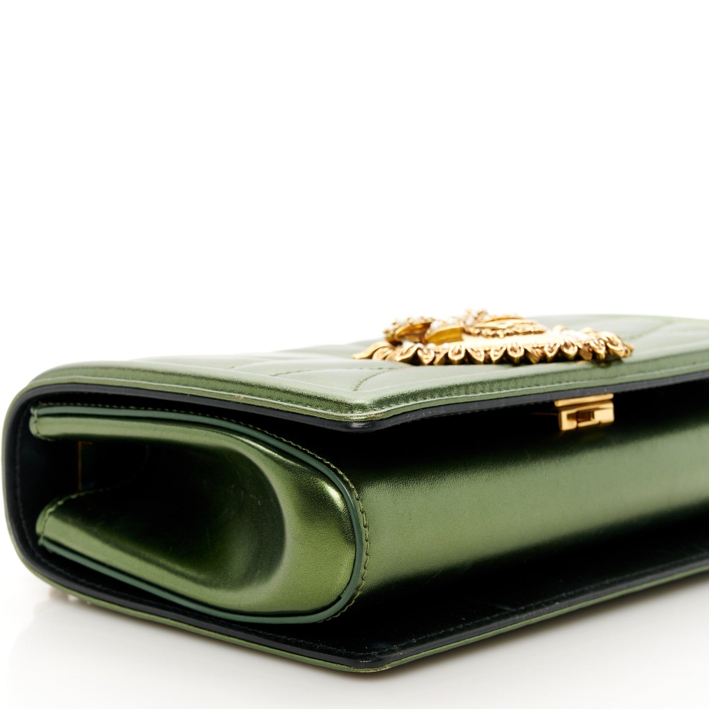 Metallic Calfskin Medium Devotion Crossbody Bag Green
