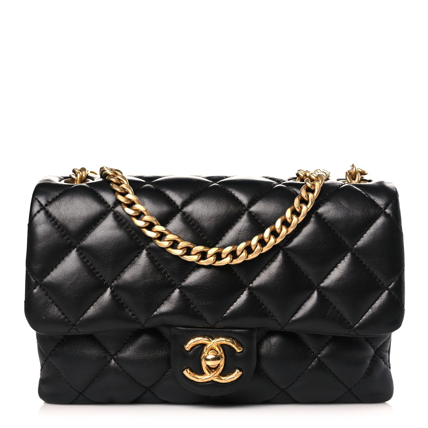 Lambskin Quilted Small Pillow Crush Flap Black