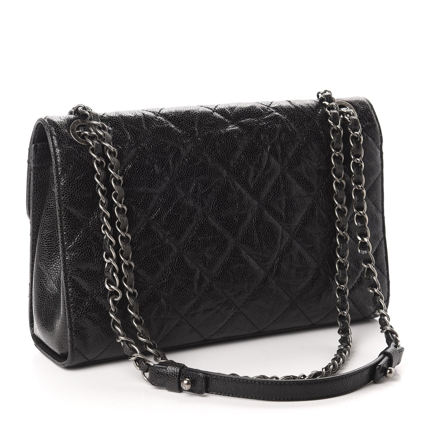 Crumpled Grained Calfskin Medium CC Crave Flap Black
