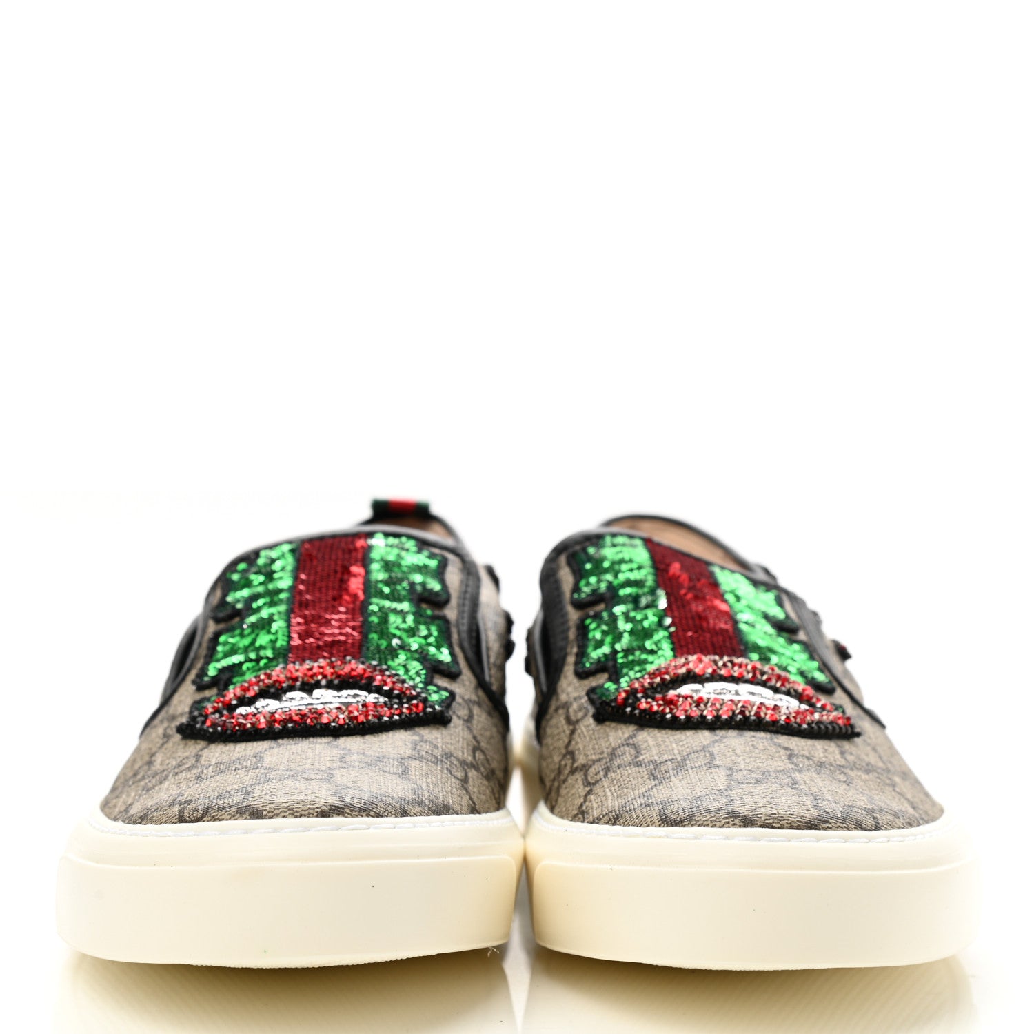 Gucci GG Supreme Monogram Embellished Womens Slip On Sneakers 41 Beige Brown 2 of 9