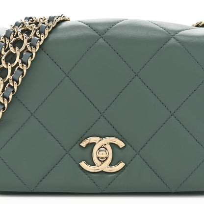 Chanel Lambskin Quilted Mini Chain Rows Flap  Green 8 of 10