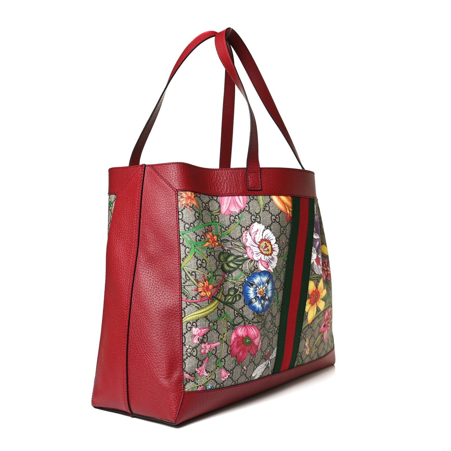 GG Supreme Monogram Flora Web Large Ophidia Tote Red
