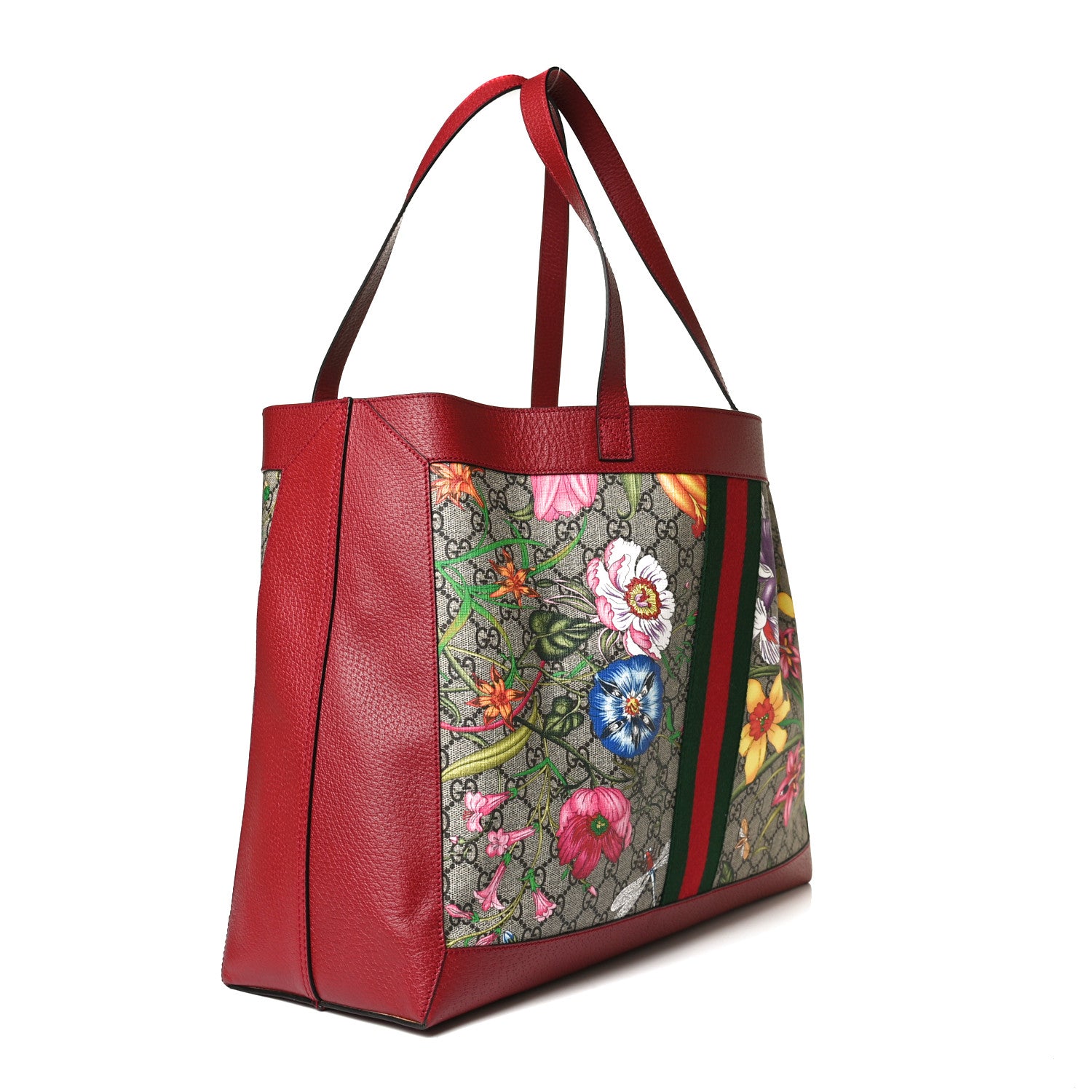Gucci GG Supreme Monogram Flora Web Large Ophidia Tote Red 3 of 19